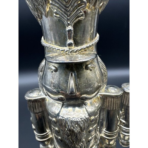 Silver Plate Nutcracker Soldier Candle Holder Set Mantle Holiday Christmas Decor - Picture 15 of 16